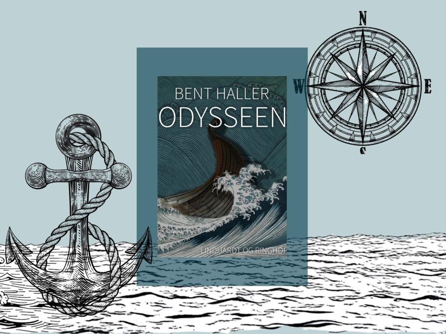 Forsiden af Bent Hallers gendigtning af Odysseen med maritime grafikker 